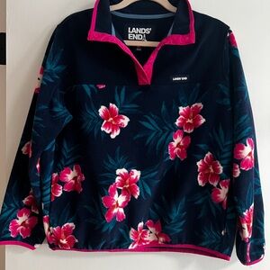 Lands' End Navy and Pink Floral Sweatshirt